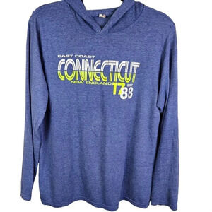 Anvil Connecticut Lightweight Long Sleeve T Shirt Hoodie Size‎ Large Unisex Blue